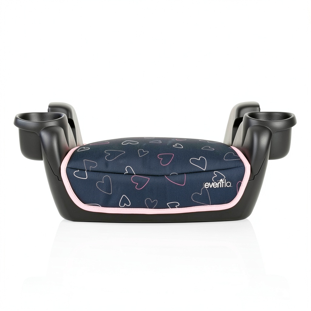 Evenflo GoTime Booster Seat installed in a vehicle with cup holders visible