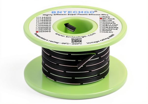 BNTECHGO 30 Gauge Silicone Ribbon Cable Flexible 4P Black 50 ft Flat Cable 30 AWG Stranded Tinned Copper Wire-0